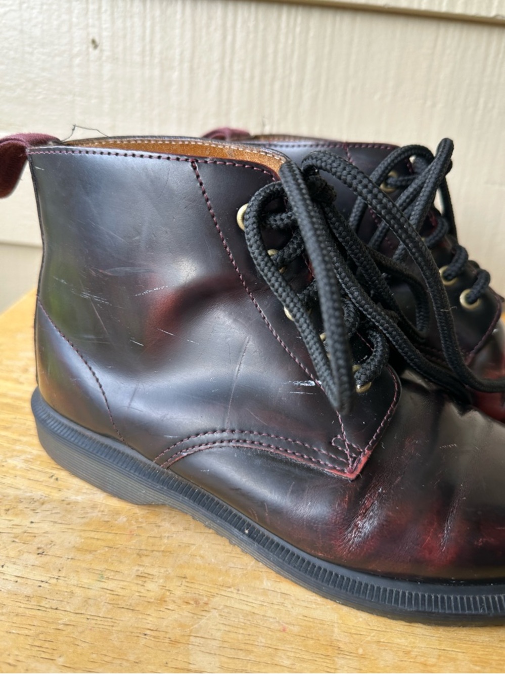 Dr Martens Emmeline Smooth Leather Lace Up Boots Pointed Toe Black Wine - Picture 3 of 10